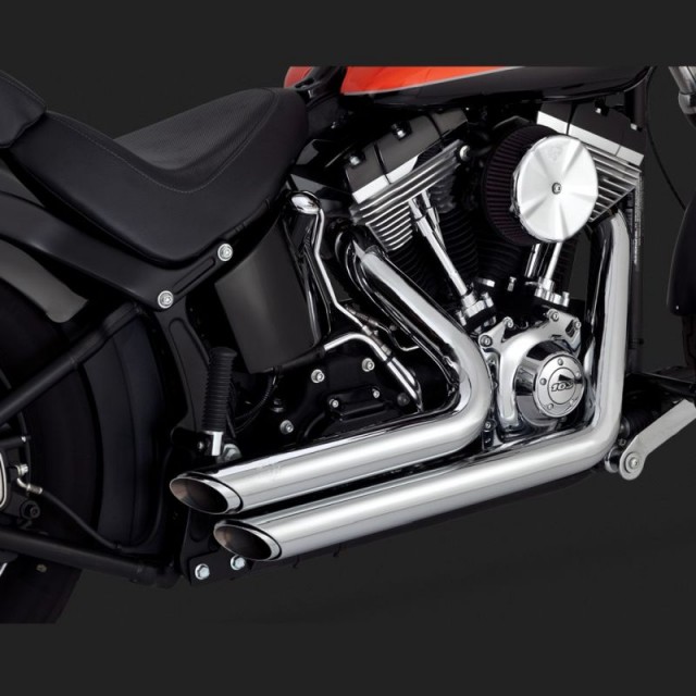 VANCE HINES SHORTSHOTS STAGGERED CHROME EXHAUST FOR HARLEY SOFTAIL 12-17 - DETAIL