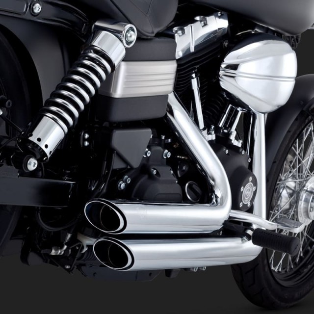 VANCE HINES SHORTSHOTS STAGGERED CHROME EXHAUST HARLEY DYNA 12-18 - DETAIL