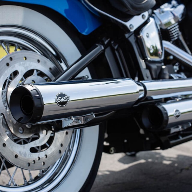S&S GRAND NATIONAL SLIP-ON CHROME MUFFLERS SOFTAIL HERITAGE/DELUXE 18-21 - DETAIL