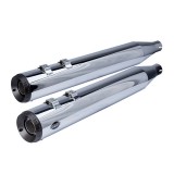 S&S GRAND NATIONAL CHROME SLIP-ON MUFFLERS WITH BLACK ENDCAPS HARLEY TOURING 17-21