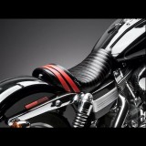 SELLA LE PERA STUBS SPOILER PLEATED RED SEAT BLACK STRIPES HARLEY DYNA 06-17