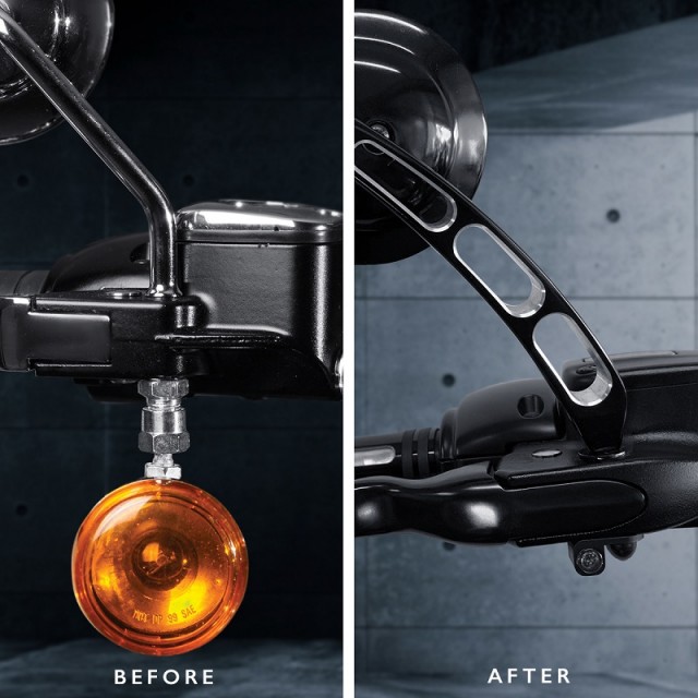 HEINZ BIKE FRONT LED TURN SIGNALS NANO SERIES TOURING 02-20 WITH HYDRAULIC CLUTCH - BEFORE/AFTER