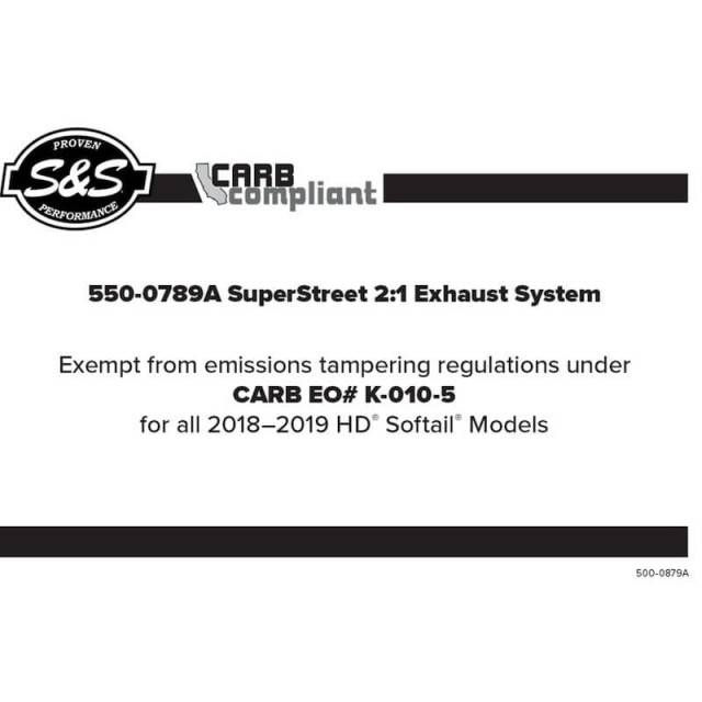 S&S SUPERSTREET 2-IN-1 BLACK EXHAUST SYSTEM HARLEY SOFTAIL KING-FAT BOY-BREAKOUT 18-20 - CARB
