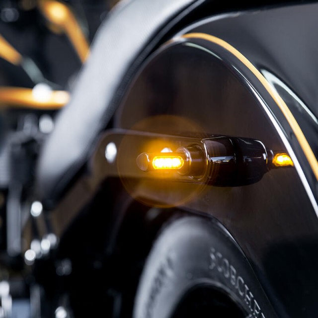 HEINZ BIKES BLACK REAR LED TURN SIGNALS WINGLETS MICRO FOR HARLEY DAVIDSON 96-21 - INSTALLED