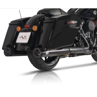 V-PERFORMANCE SLIP-ON EURO 5 BLACK MUFFLERS WITH DOUBLE RING END CAP FOR HARLEY TOURING 21-22 - DETAIL